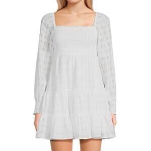 NEW Allison & Kelly White Seersucker Tiered Mini Dress XS Smocked Bodice Junior